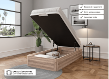 Lit coffre 90 x 200 cm BASTIA Chêne naturel - Ouvert