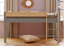 Lit mi-hauteur en pin massif 90x190 HOYA Gris - 2