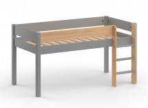 Lit mi-hauteur en pin massif 90x190 HOYA Gris - 3