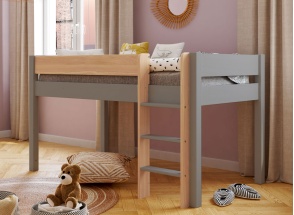 Cama semi alta 90x190 cm en pino macizo HOYA - Gris/Pino