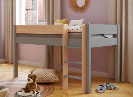 Lit mi-hauteur en pin massif 90x190 HOYA Gris -  1