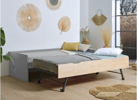 Lit gigogne banquette 90x190 Pin massif HOYA Gris - 2