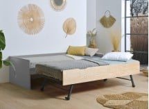 Lit gigogne banquette 90x190 Pin massif HOYA Gris - 2