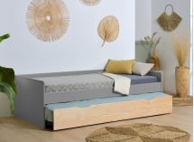 Lit gigogne banquette 90x190 Pin massif HOYA Gris - 3