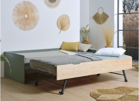 Lit gigogne banquette 90x190 Pin massif HOYA  Kaki - 2