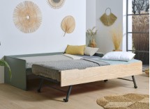 Lit gigogne banquette 90x190 Pin massif HOYA  Kaki - 2