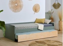 Lit gigogne banquette 90x190 Pin massif HOYA  Kaki - 4