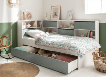 Lit enfant rangement 90x190 MANLY - Blanc/Vert - 3