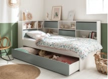 Lit enfant rangement 90x190 MANLY - Blanc/Vert - 3