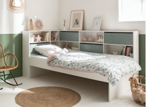 Kinderbed met opbergruimte 90x190 MANLY - Wit/Groen