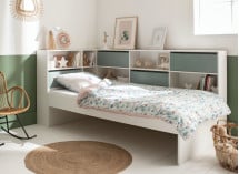 Lit enfant rangement 90x190 MANLY - Blanc/Vert - 1