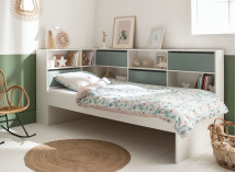 Lit enfant rangement 90x190 MANLY - Blanc/Vert - 1