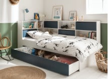 Lit enfant rangement 90x190 MANLY - Blanc/Bleu - 3