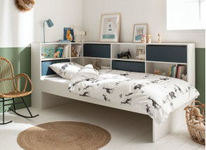 Lit enfant avec rangement 90x190 MANLY - Blanc/Bleu