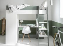Lit mezzanine bureau et armoire MANLY - Blanc/Vert - 2