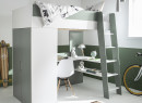 Lit mezzanine bureau et armoire MANLY - Blanc/Vert - 1