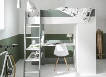Lit mezzanine bureau et armoire MANLY - Blanc/Vert - 5