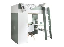 Lit mezzanine bureau et armoire MANLY - Blanc/Vert - 7