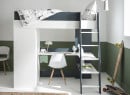 Lit mezzanine bureau et armoire MANLY - Blanc/Bleu - 2