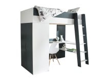 Lit mezzanine bureau et armoire MANLY - Blanc/Bleu - 6