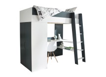 Lit mezzanine bureau et armoire MANLY - Blanc/Bleu - 6