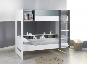 Lit superposé avec rangement 90x190 MANLY - Blanc/Vert