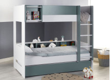 Lit superposé rangement MANLY - Blanc/Vert - 3