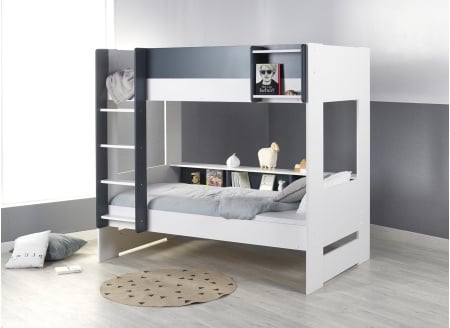 Lit superposé rangement MANLY - Blanc/Bleu - 2