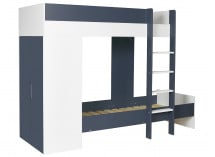Lit superposé avec armoire MANLY - Blanc/Bleu - 2