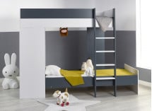 Lit superposé avec armoire MANLY - Blanc/Bleu - 1