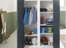 Lit superposé avec armoire MANLY - Blanc/Bleu - 3