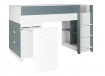 Lit mi-hauteur bureau et commode MANLY Blanc/Vert - 6