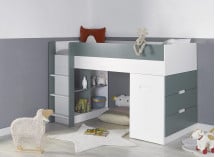 Lit mi-hauteur bureau et commode MANLY Blanc/Vert - 4