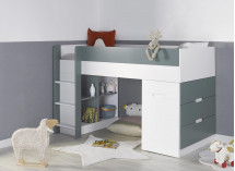 Lit mi-hauteur bureau et commode MANLY Blanc/Vert - 4