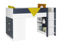Lit mi-hauteur bureau et commode MANLY Blanc/Bleu - 6