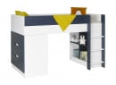 Lit mi-hauteur bureau et commode MANLY Blanc/Bleu - 6