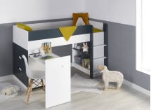 Lit mi-hauteur bureau et commode MANLY Blanc/Bleu - 2