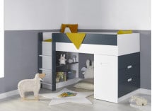 Lit mi-hauteur bureau et commode MANLY Blanc/Bleu - 5