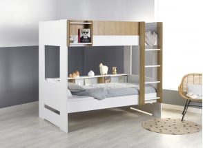 Litera con almacenamiento 90x190 MANLY - Blanco/Roble