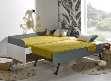 Lit gigogne banquette 90x190 MANLY - Blanc/Vert - 2