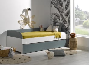 Lit gigogne banquette 90x190 MANLY - Blanc/Vert