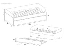 Lit gigogne banquette 90x190 MANLY - Dimensions