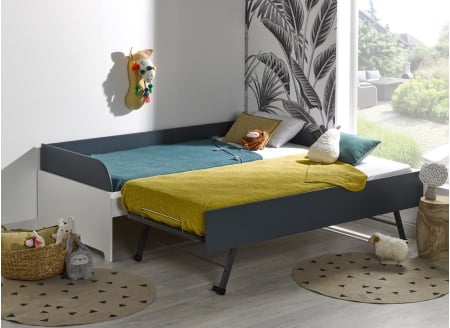 Lit gigogne banquette 90x190 MANLY - Blanc/Bleu - 2