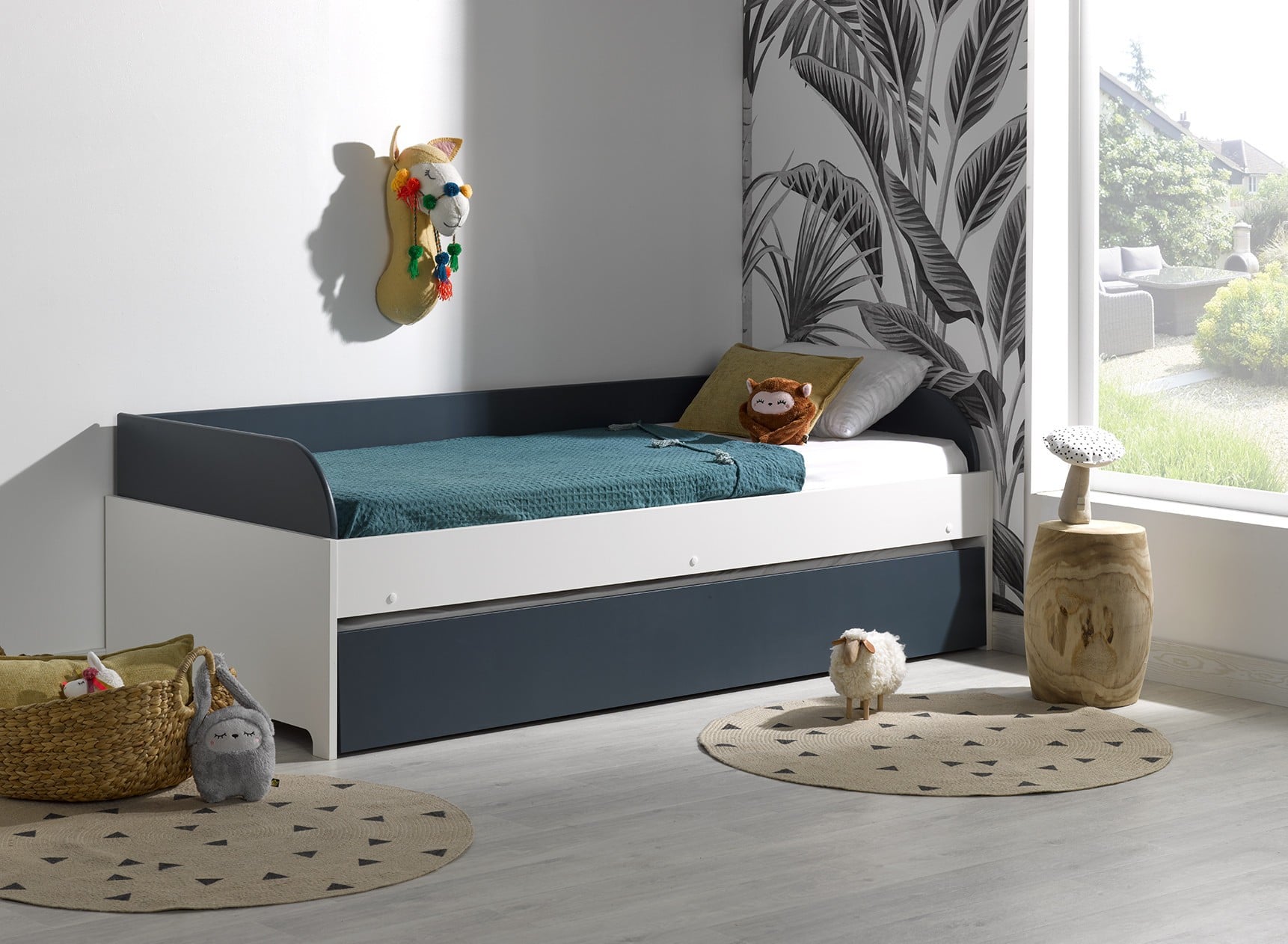 Lit gigogne banquette 90x190 MANLY - Blanc/Bleu - 1
