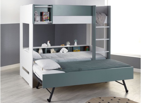 Lit superposé 3 places 90x190 MANLY Blanc/Vert - 1