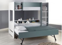 Lit superposé 3 places 90x190 MANLY Blanc/Vert - 1