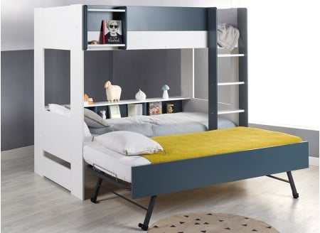 Lit superposé 3 places 90x190 MANLY Blanc/Bleu - 1