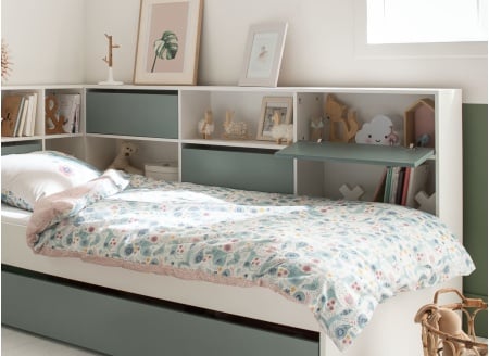 Lit gigogne rangement 90x190 MANLY Blanc/Vert - 2