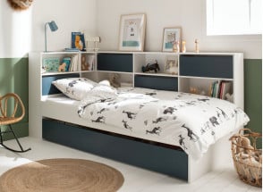 MANLY 90x190 trundle bed with storage - White/Blue