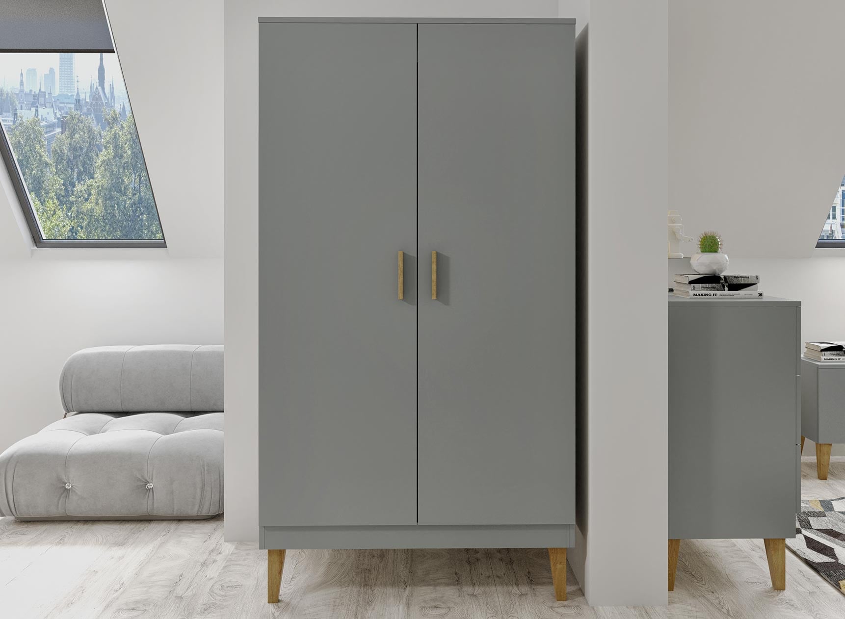 Armoire 2 portes DREAM Gris/Chêne - 1